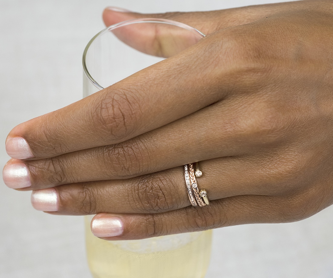 H and Wearing Channel Narrow Champagne Diamond B and, Fishtail Champagne Diamond B and, and Open Lash Champagne Diamond Ring