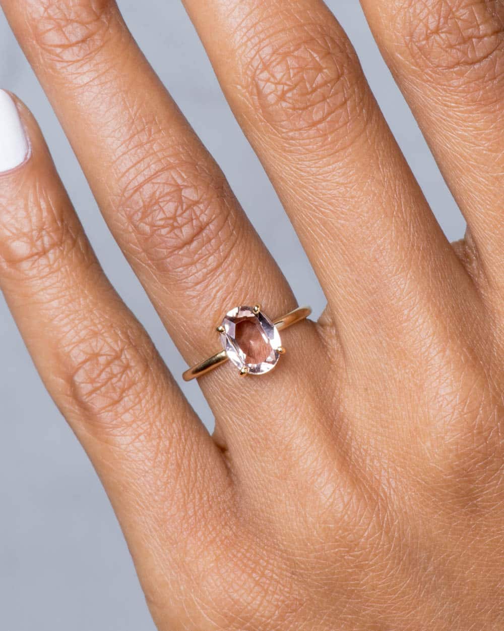 Kalmia Rose Cut Morganite Ring on figure