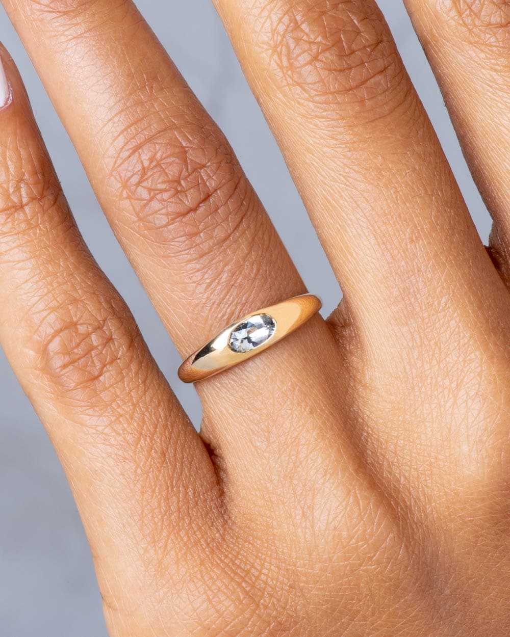 Crescent Diamond Oval Ring on figure