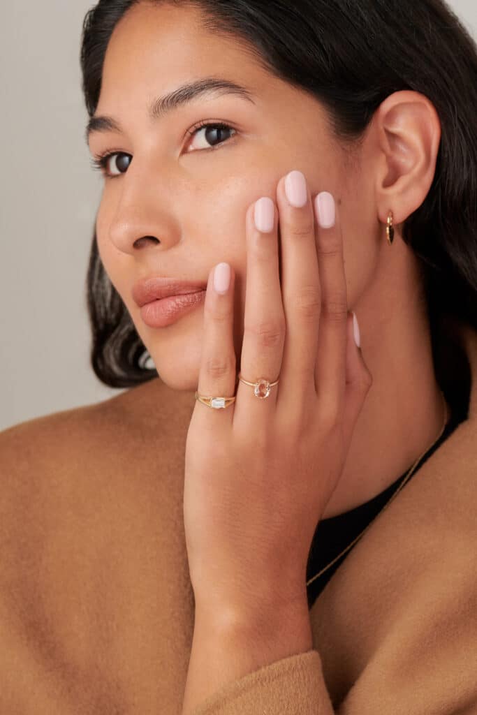 Kalmia Rose Cut Morganite Ring on figure