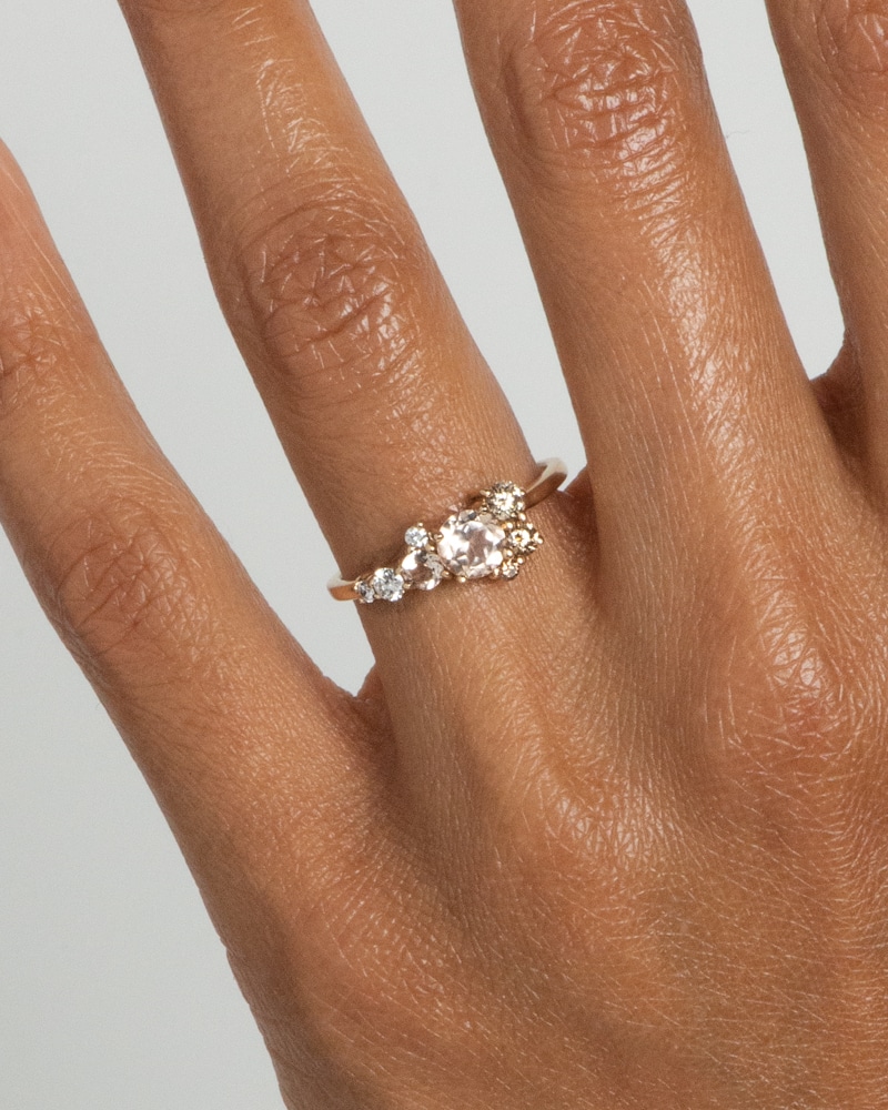 Burst Cluster Morganite with Diamond Ombré Ring on figure