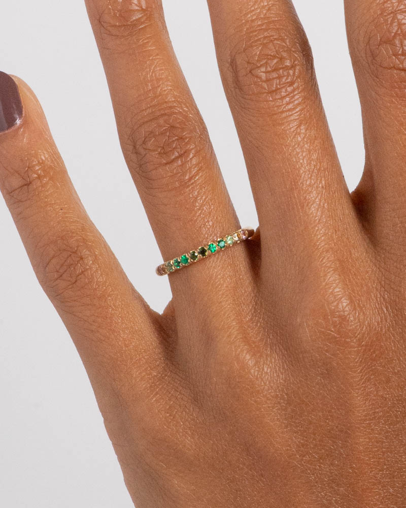 Dasha Half Eternity Round Emerald Ombré Band on figure