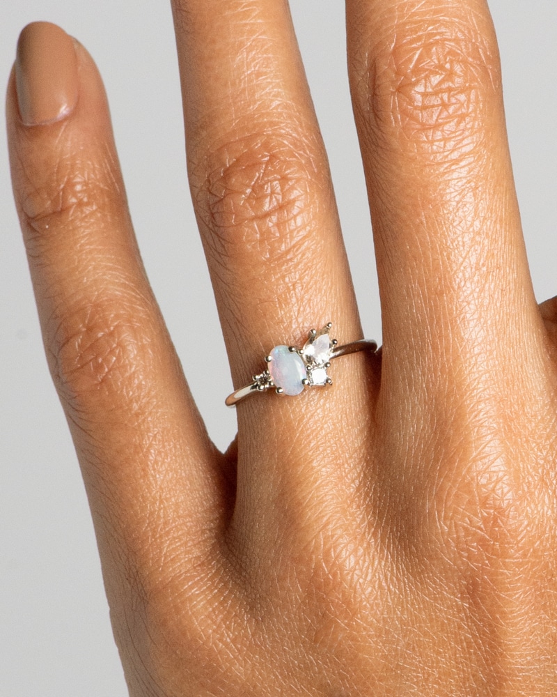 Eaves Cluster Opal with Morganite Ring on figure