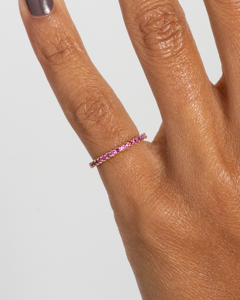 Eternity Fuchsia Sapphire Band on figure