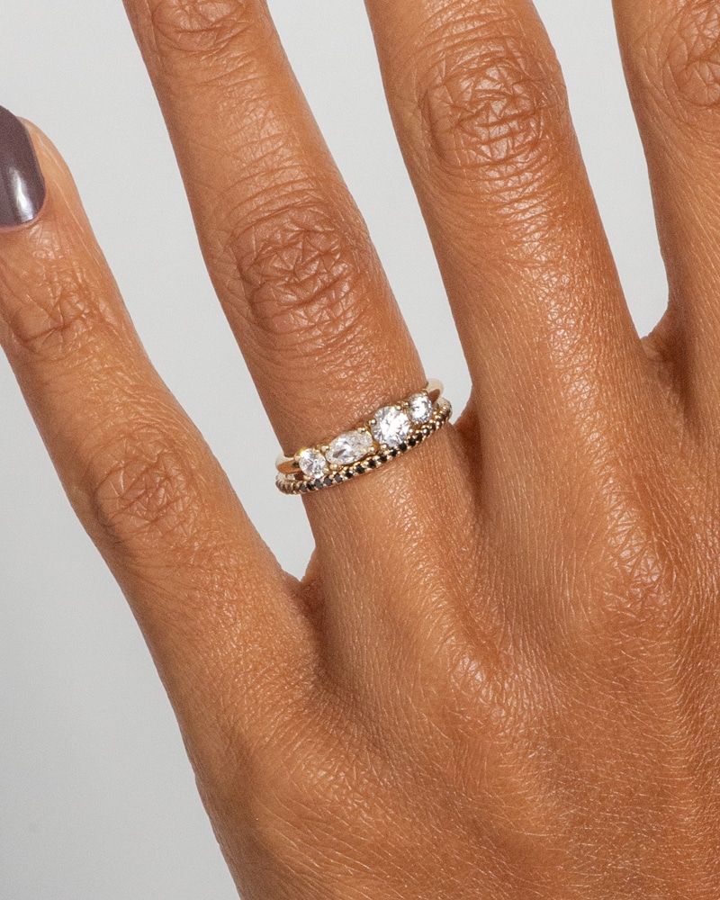 Linear Diamond Ring .65cts and Eternity Half Black Diamond Narrow Band on figure