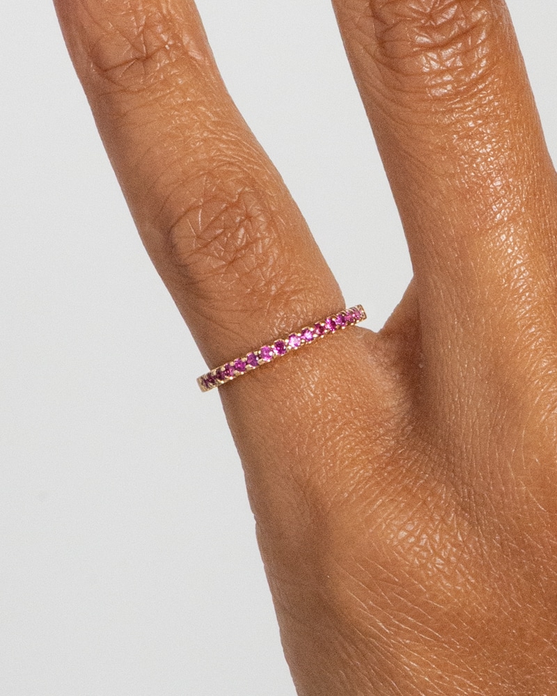 Eternity Half Fuchsia Sapphire Band on figure