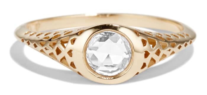 Filigree Rose Cut White Sapphire Ring Size 7.75