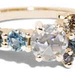 Radial Cluster Rose Cut Diamond with Blue Sapphire Ring