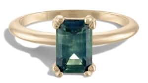 Ray Blue Green Sapphire Emerald Cut Ring