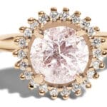Stellium Morganite with Diamond Halo Ring