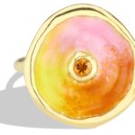 Arc Apricot Sapphire Halo Ring with Sun Crush Enamel