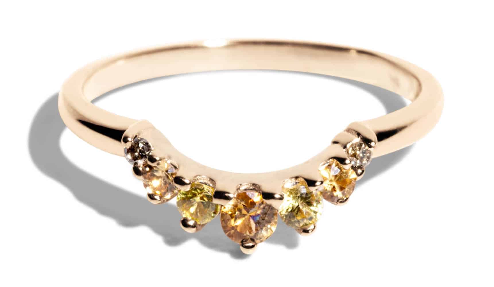 Arco Curved Champagne Diamond with Apricot and Yellow Sapphire Ombré Band