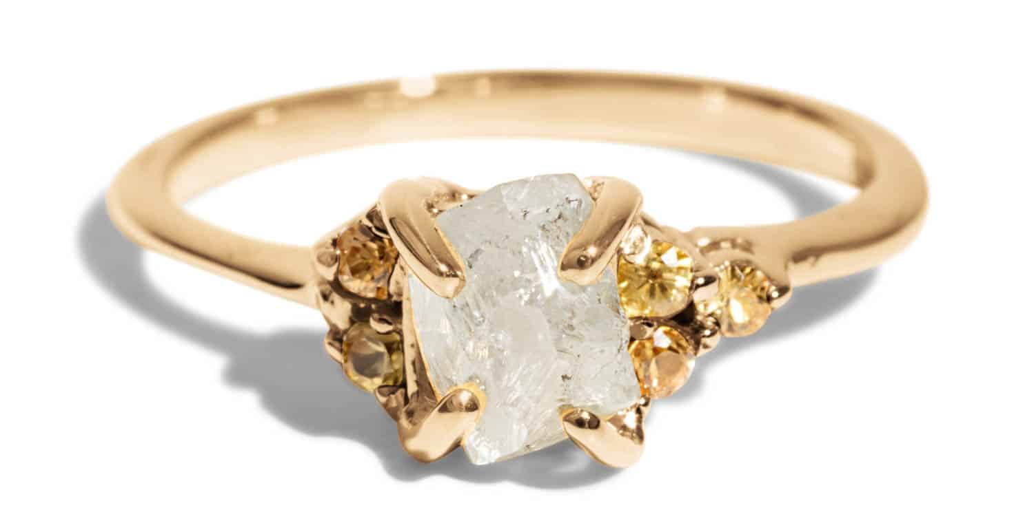 Avens Asymmetrical Raw Diamond with Yellow Sapphire Ombré Ring .75ct