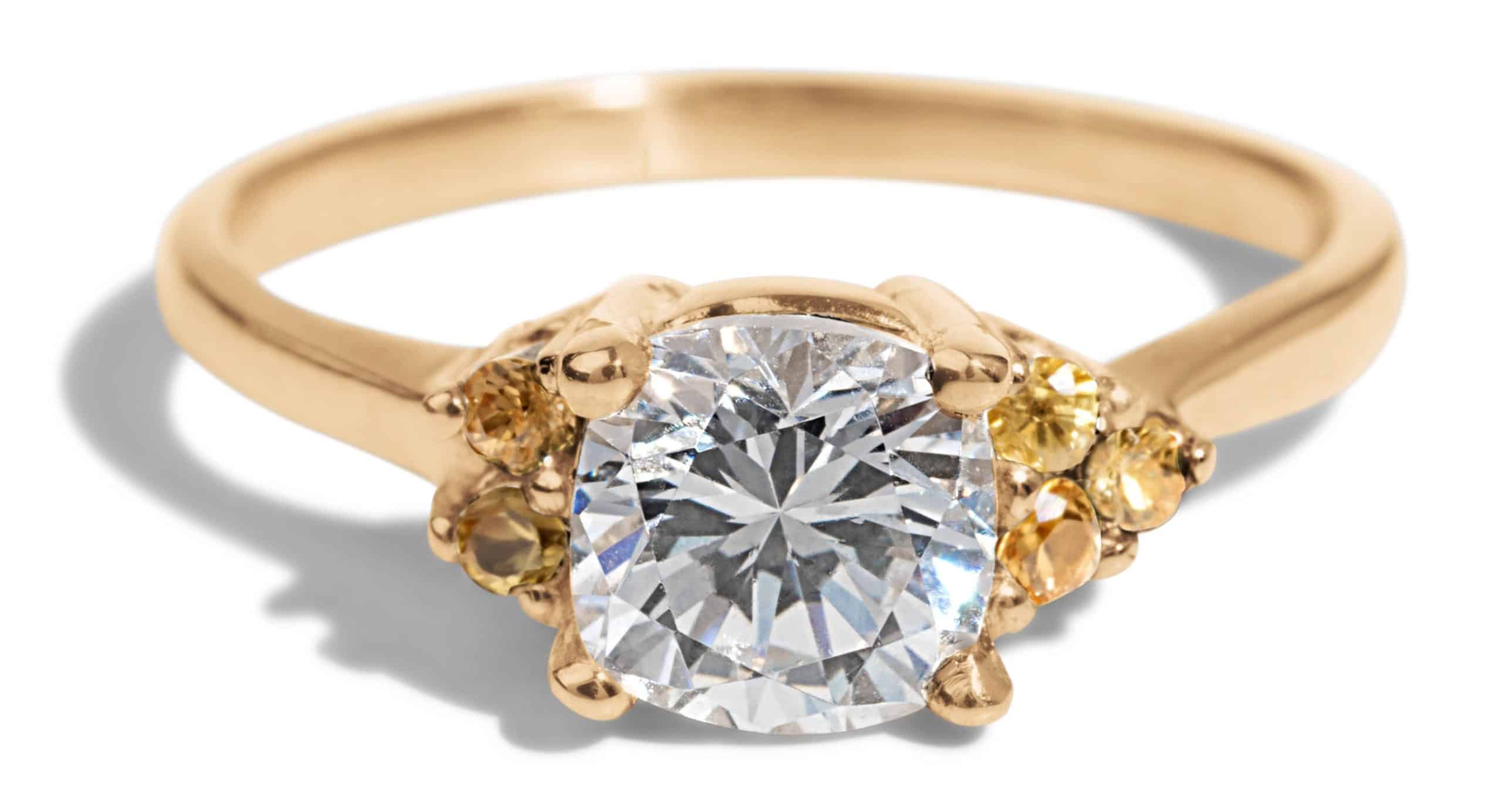 Avens Asymmetrical Diamond Cushion with Yellow Sapphire Ombré Ring 1.0ct