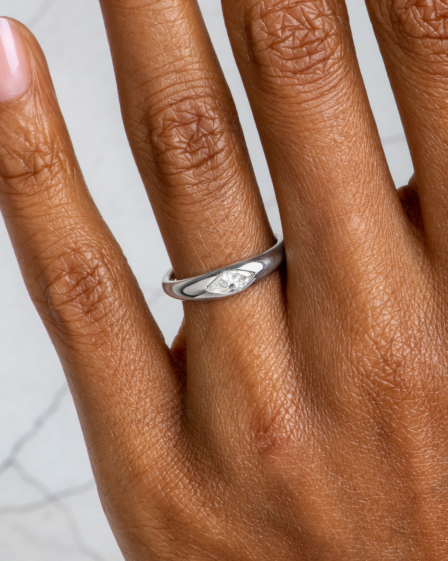Crescent Diamond Marquise Ring on figure