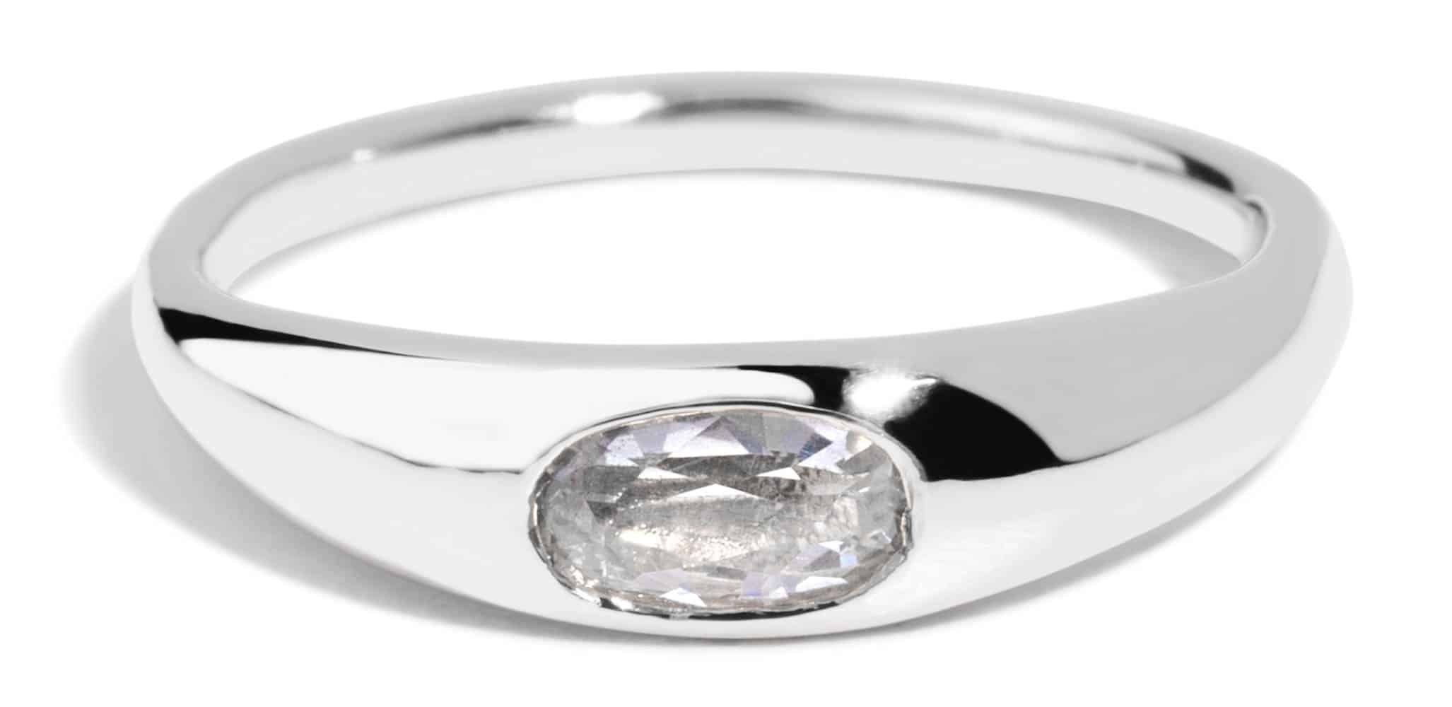 Crescent White Sapphire Oval Ring Size 9