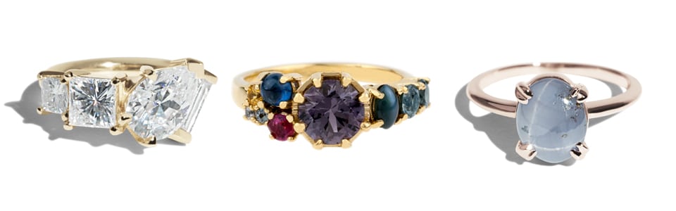 3 Custom Bario Neal Rings with Moissanite and Sapphires
