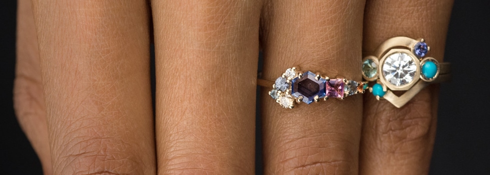 On figure close up of Bario Neal's custom designed rings