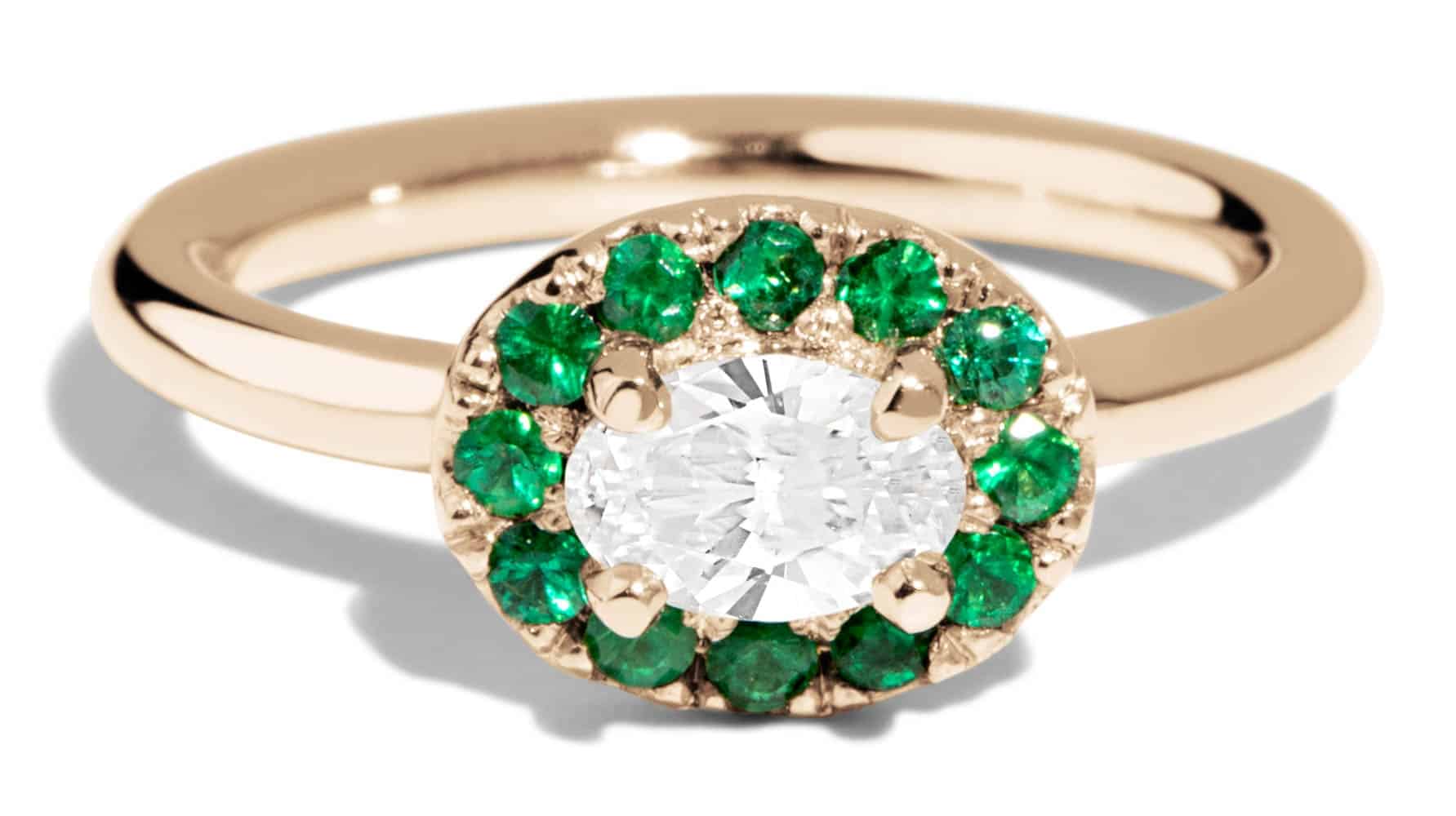Dasha Diamond Oval with Emerald Halo Ring