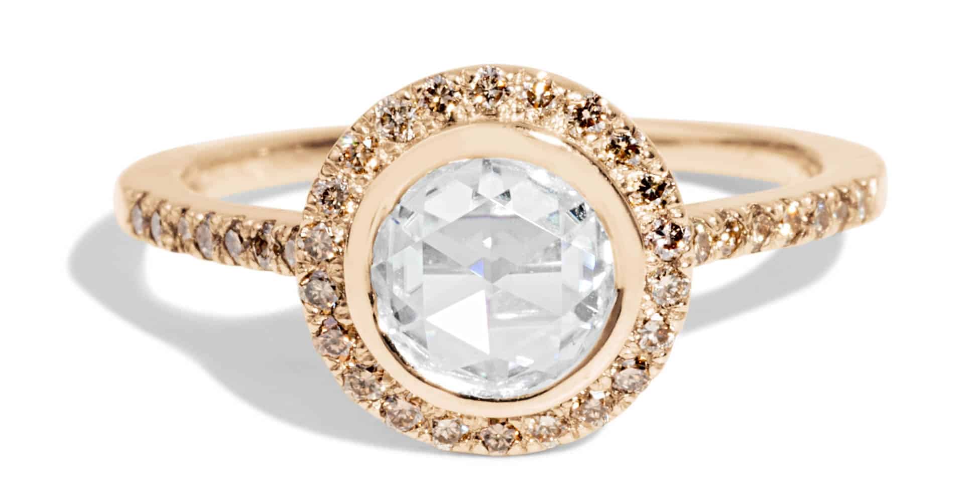 Soma Rose Cut Diamond with Champagne Halo Ring