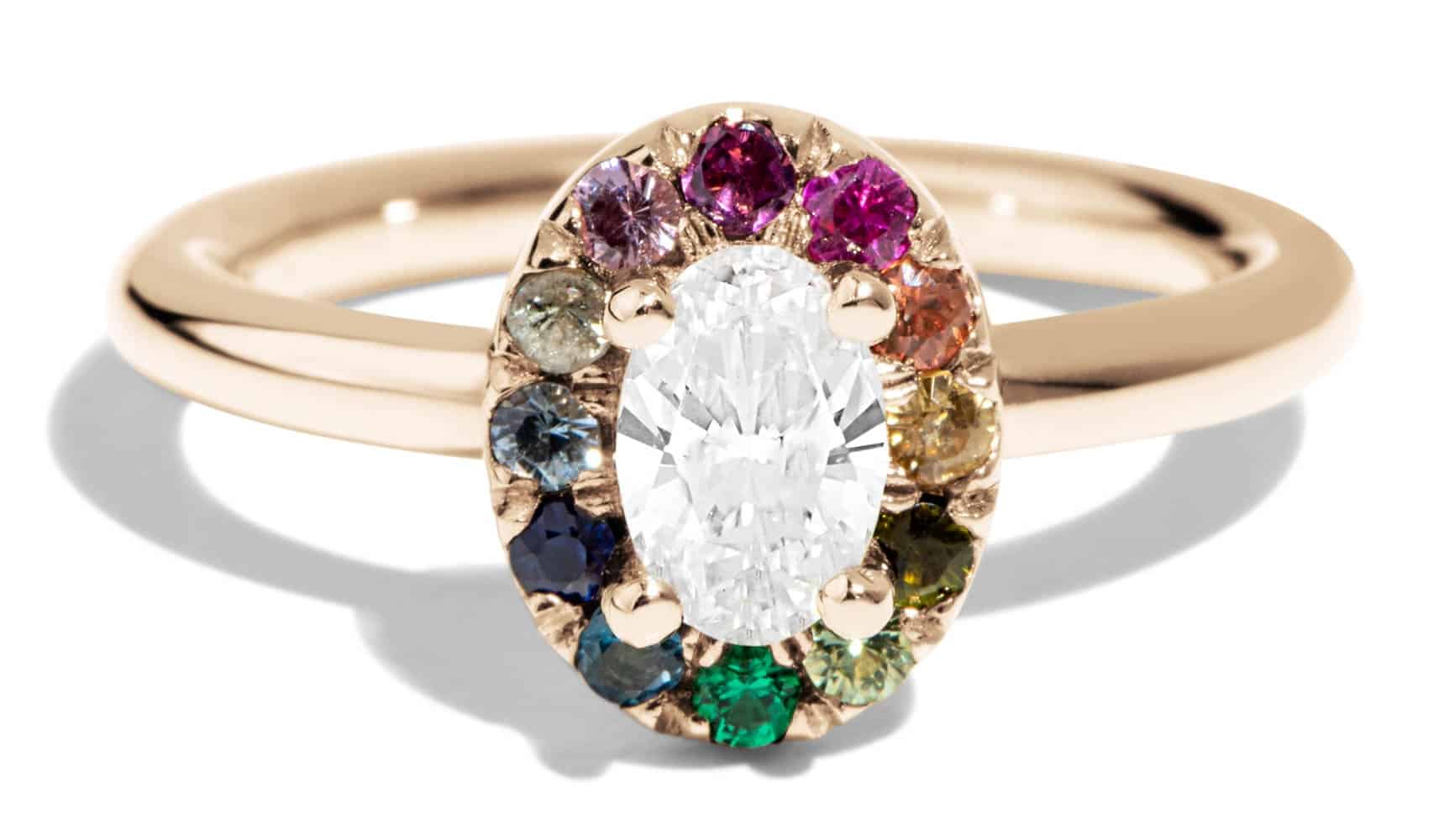 Dez Diamond Oval with Rainbow Halo Ring