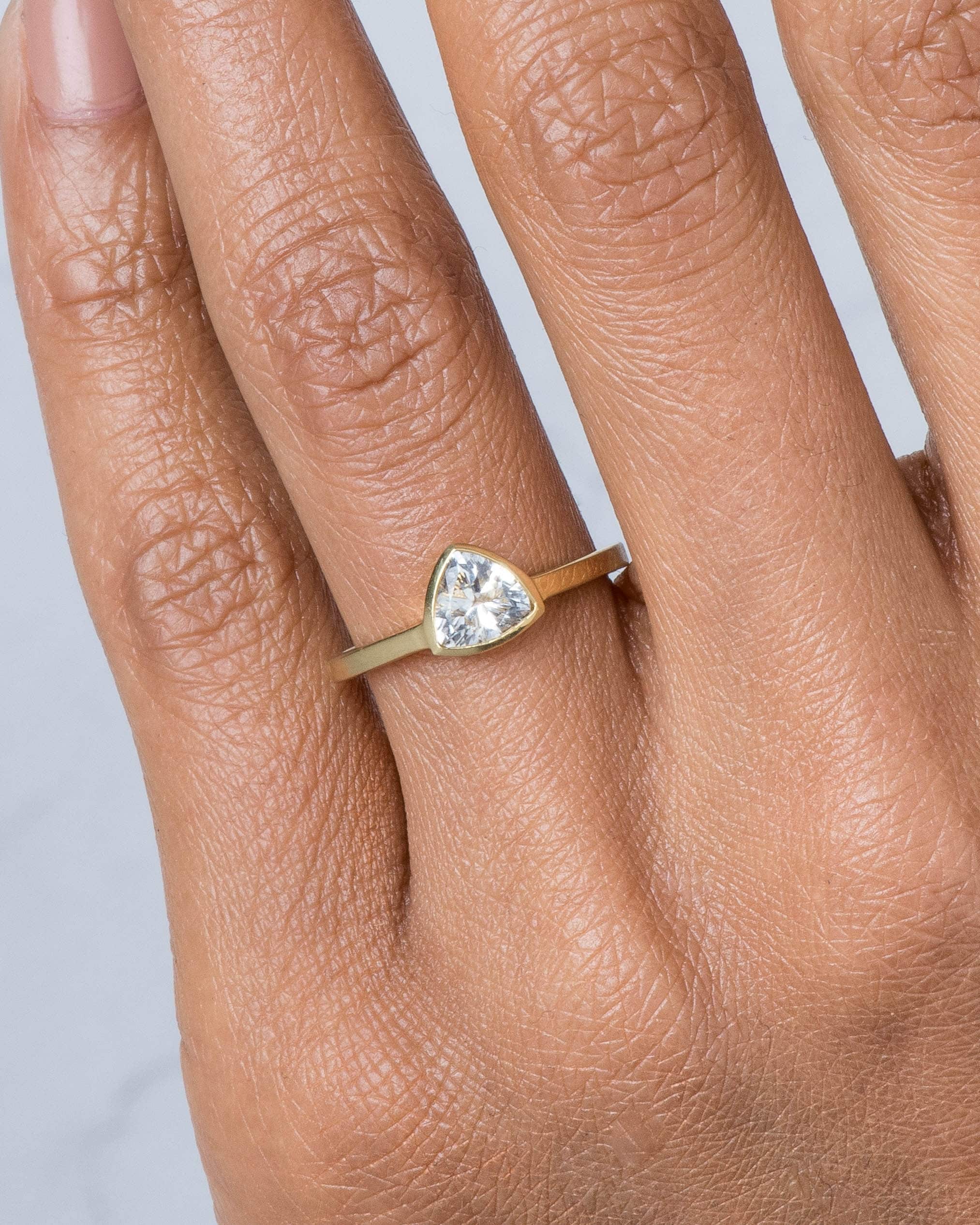 Trillion White Sapphire Ring on figure