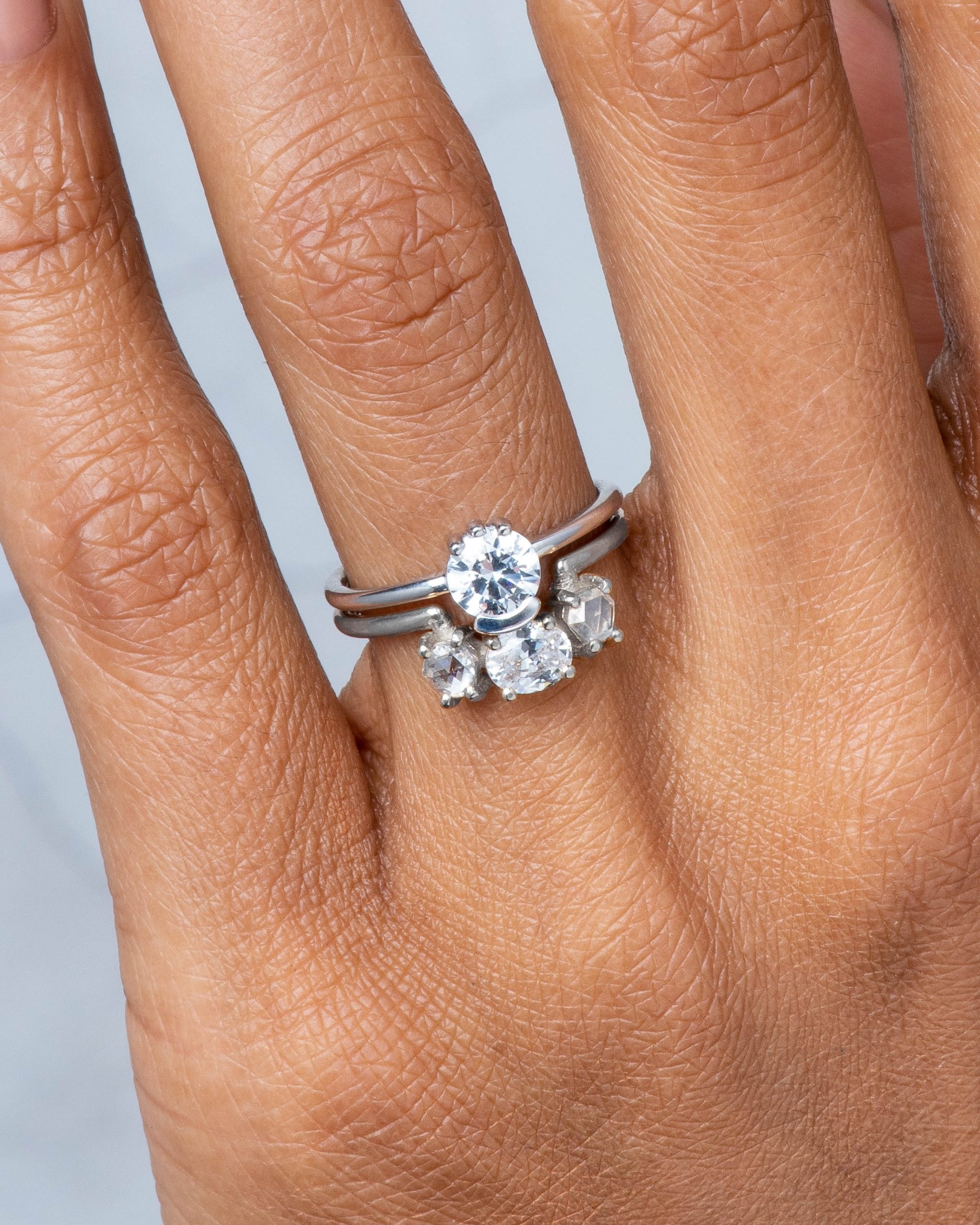 Icon Hex Diamond Oval Ring and Lash Diamond Ring on figure