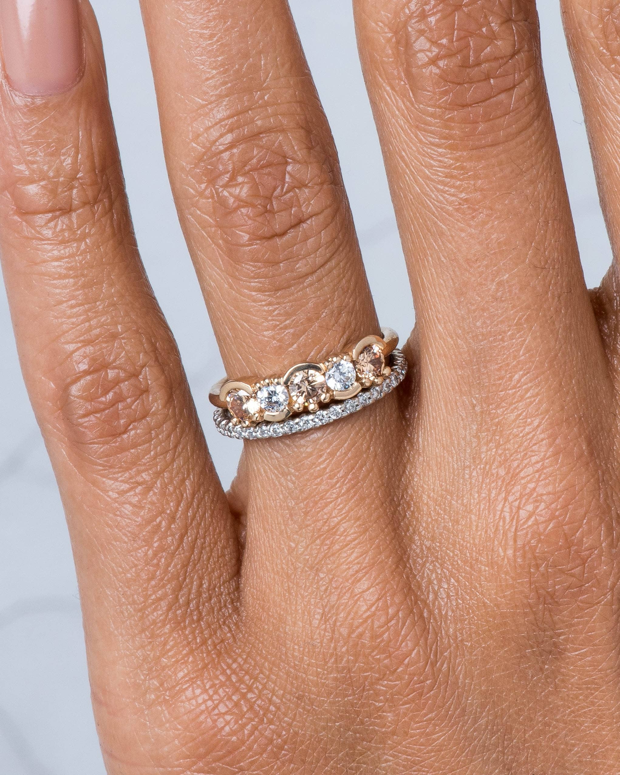 Lash Linear Diamond Ombré Ring and Eternity Diamond Band on figure