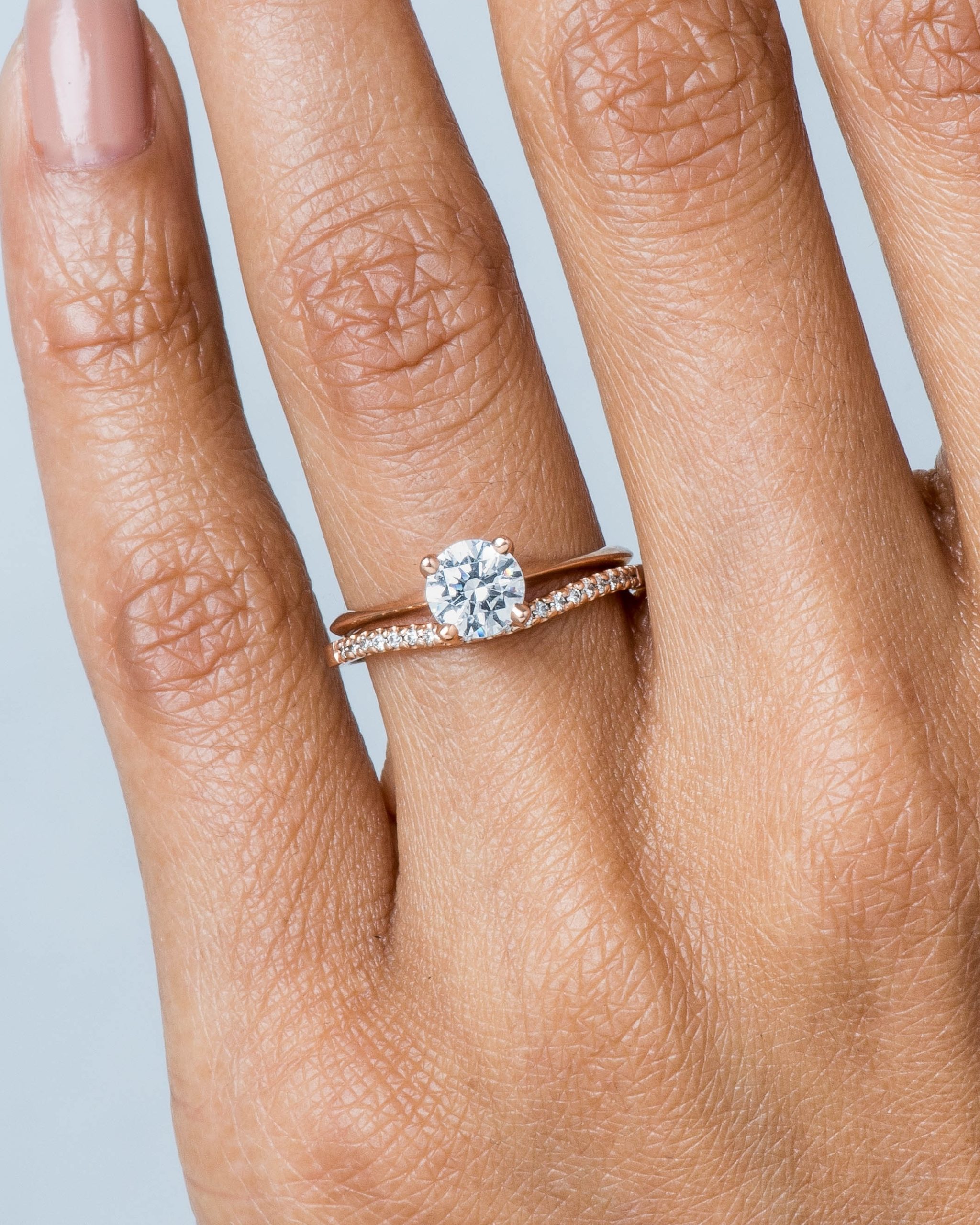 Eternity Half Curved Diamond Narrow Band and Avens Diamond Ring on figure