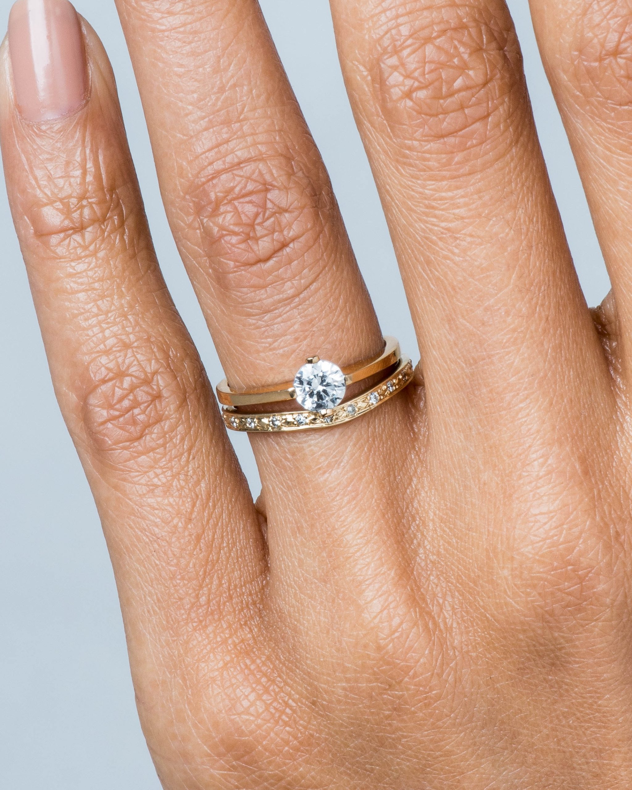 Luma Curved Diamond Band and Yucca Diamond Ring .50ct on figure