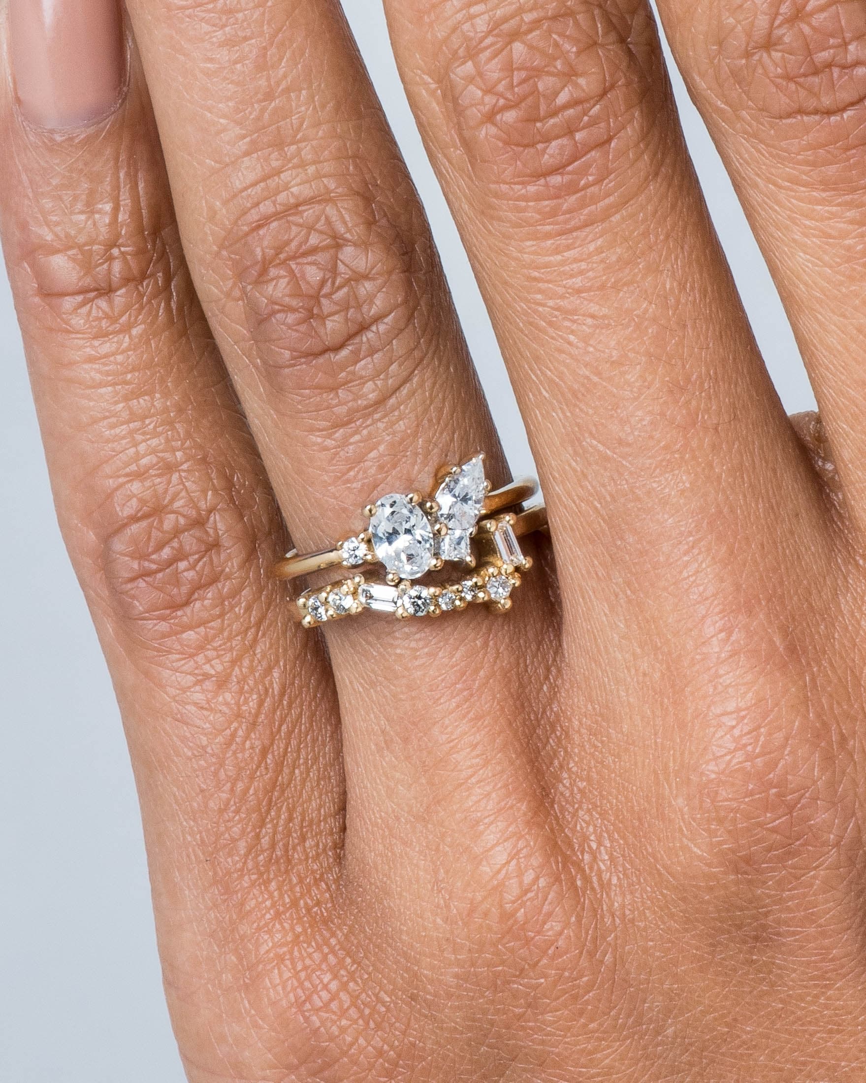 Burst Cluster Diamond Band and Eaves Cluster Diamond Ring .50ct on figure