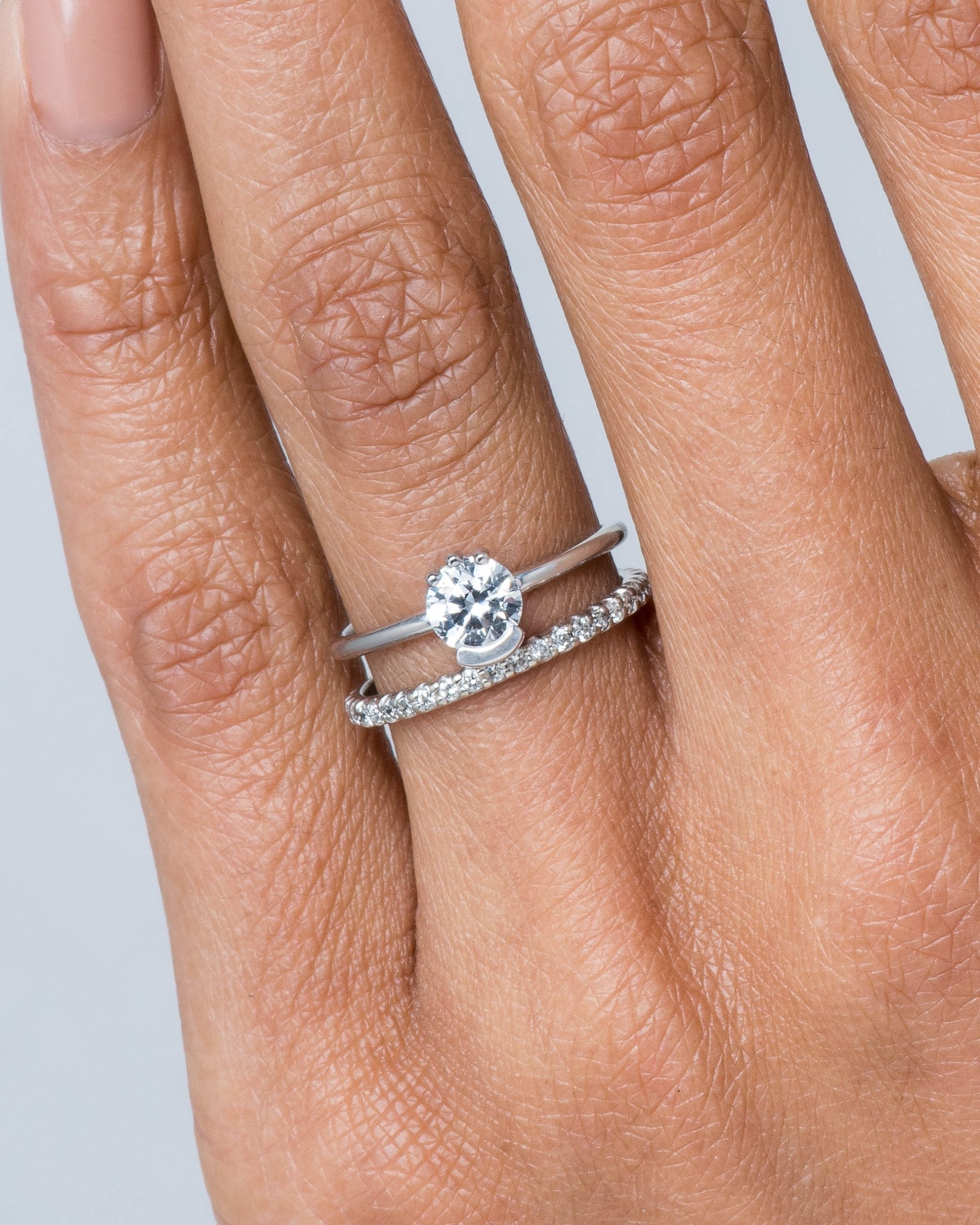 Lash Diamond Ring and Eternity Diamond Band on figure