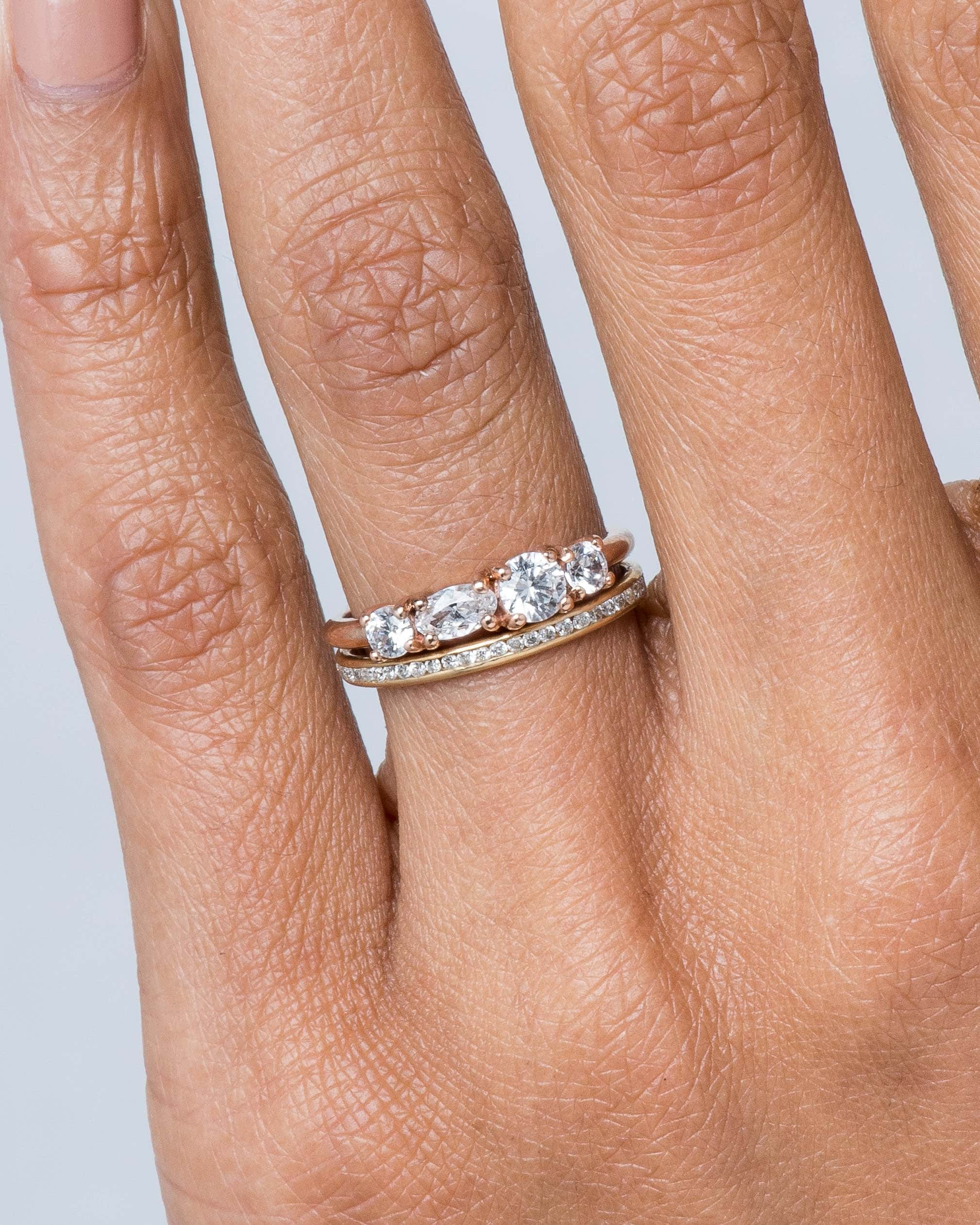 Linear Diamond Ring .65cts and Channel Diamond Narrow Band on figure