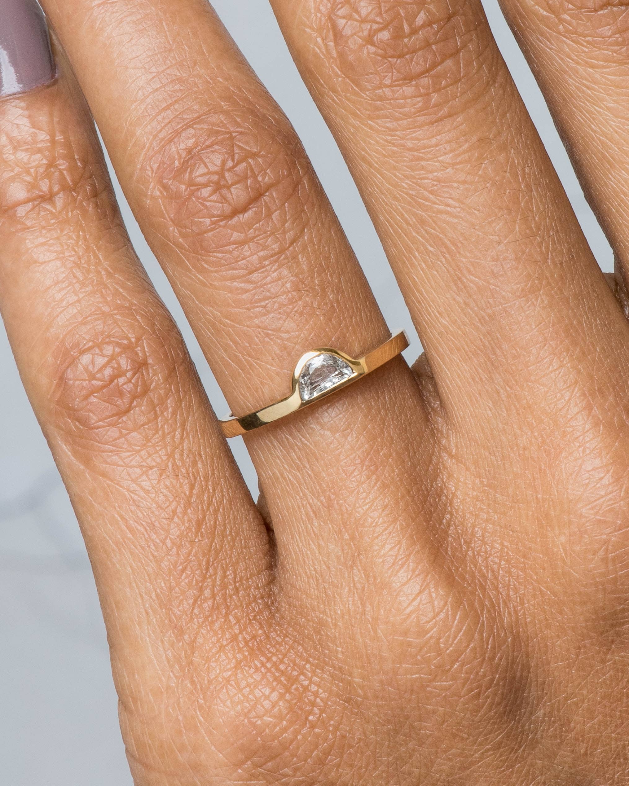 Half-Moon White Sapphire Ring on figure