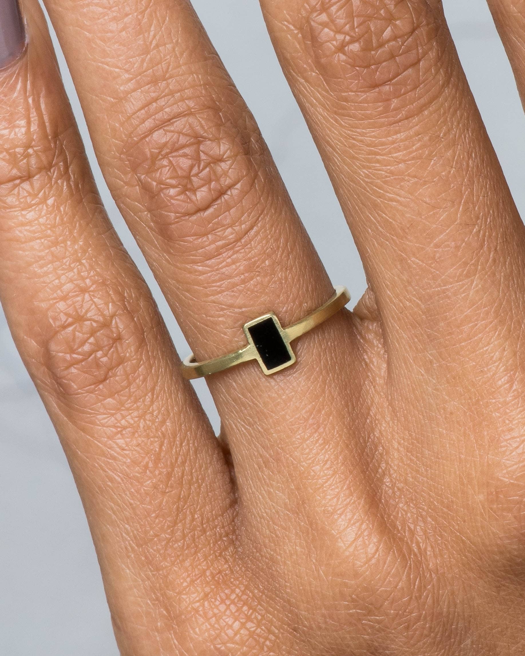 Senna Rectangle Ring with Black Enamel on figure