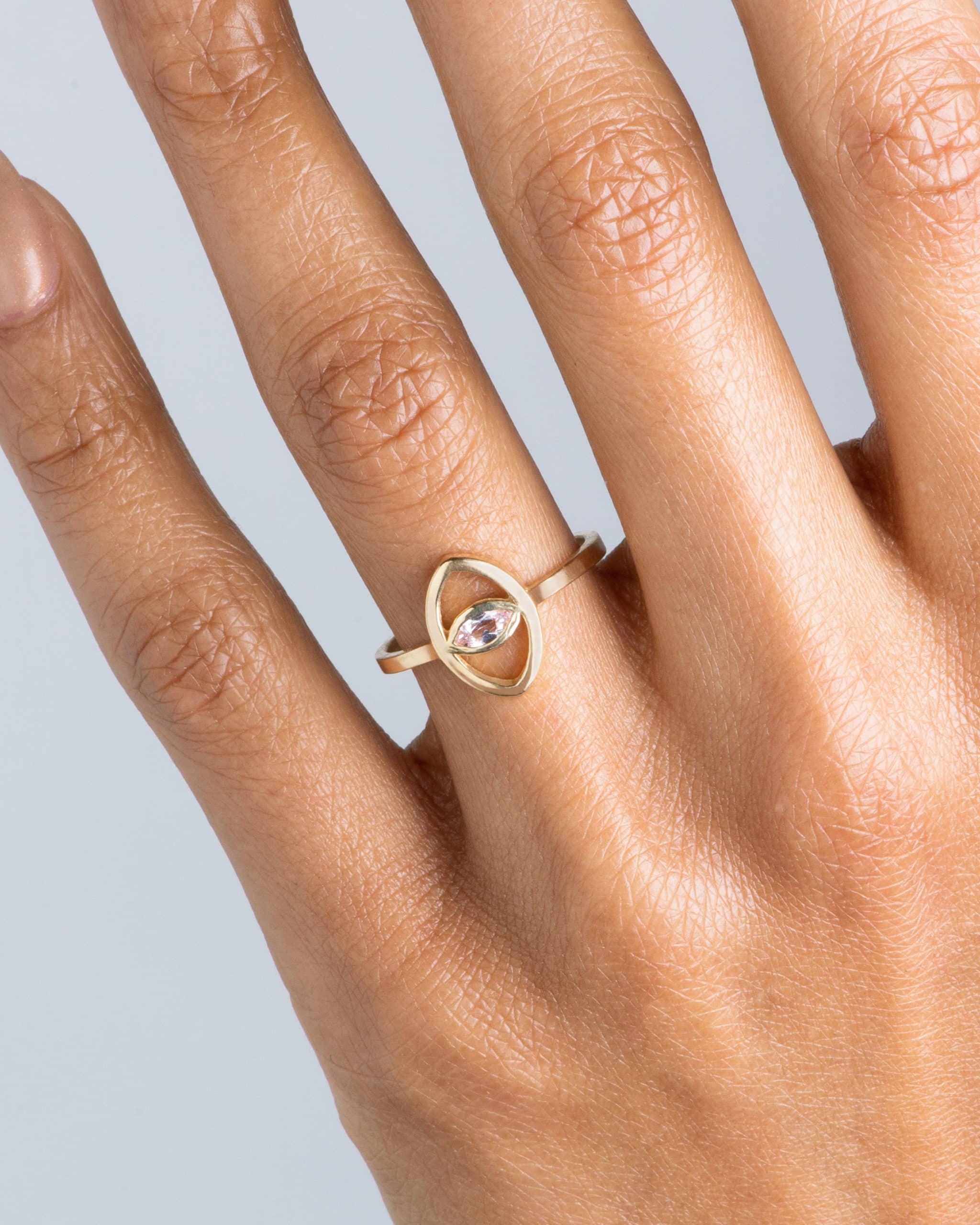Aira Oko Morganite Marquise Ring on figure