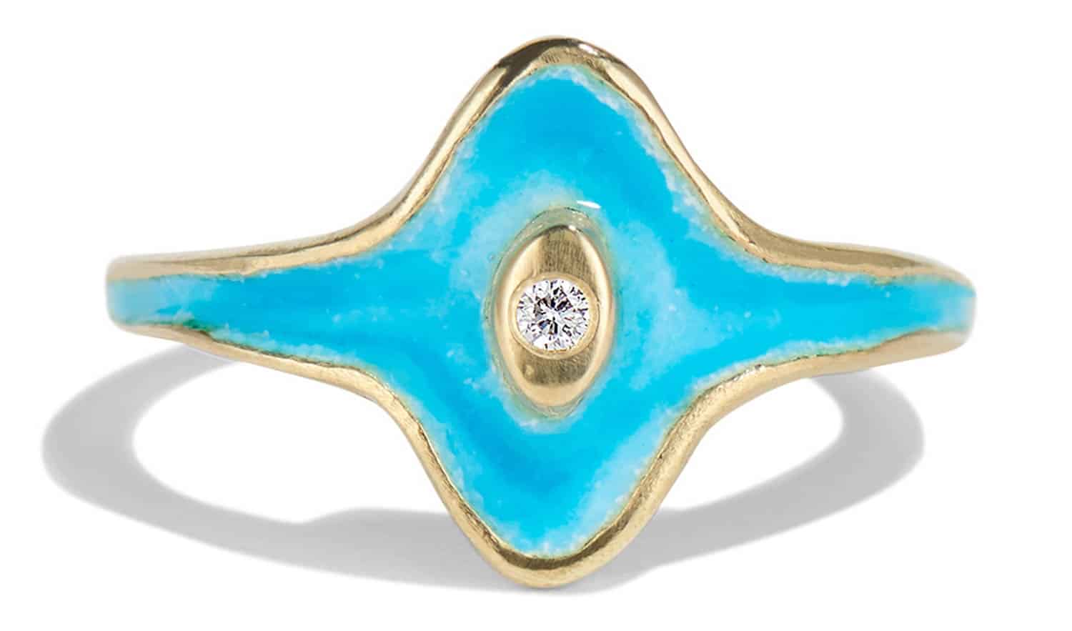 Arc Diamond Halo Ring with Robin's Egg Blue Enamel
