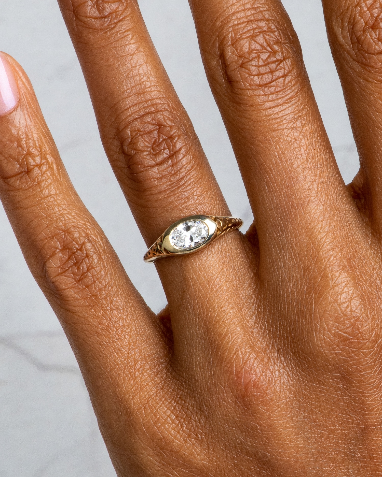 Filigree Diamond Oval Ring on figure