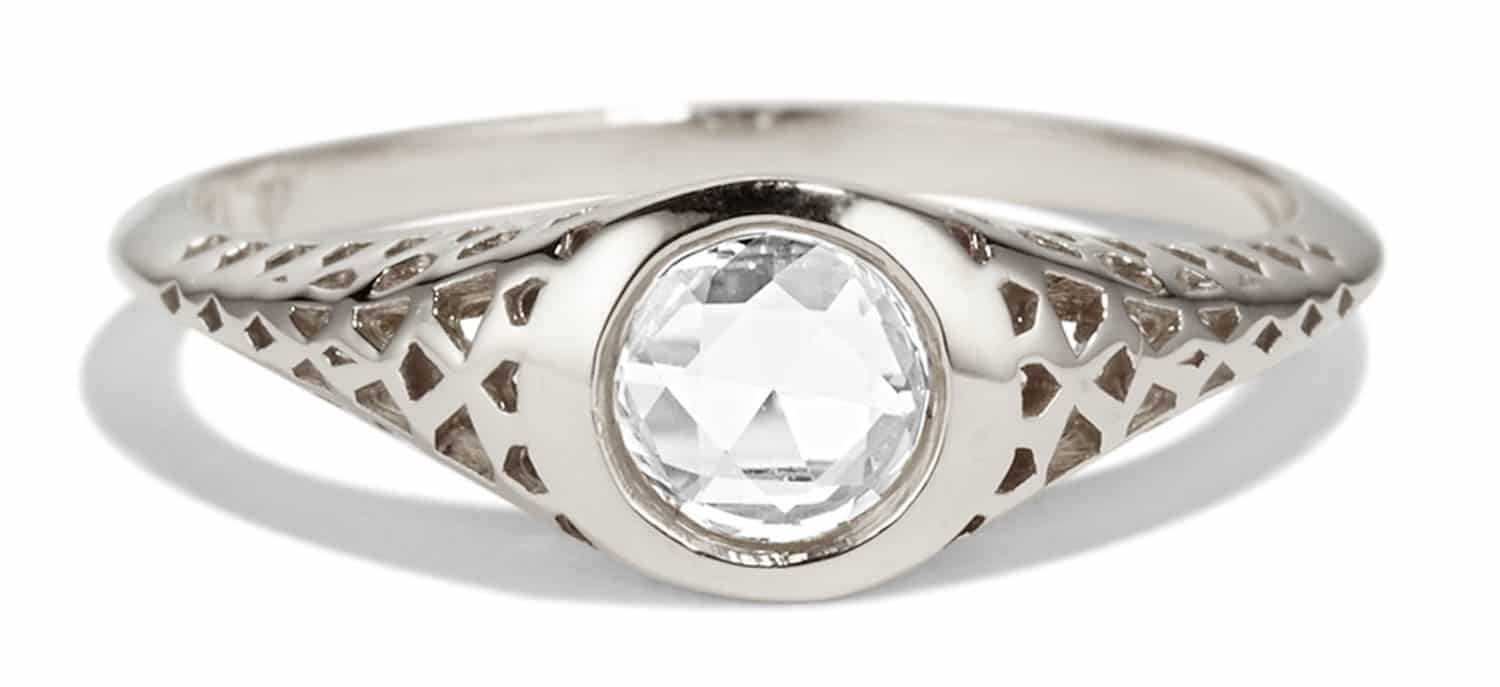Filigree Rose Cut White Sapphire Ring Size 5.5