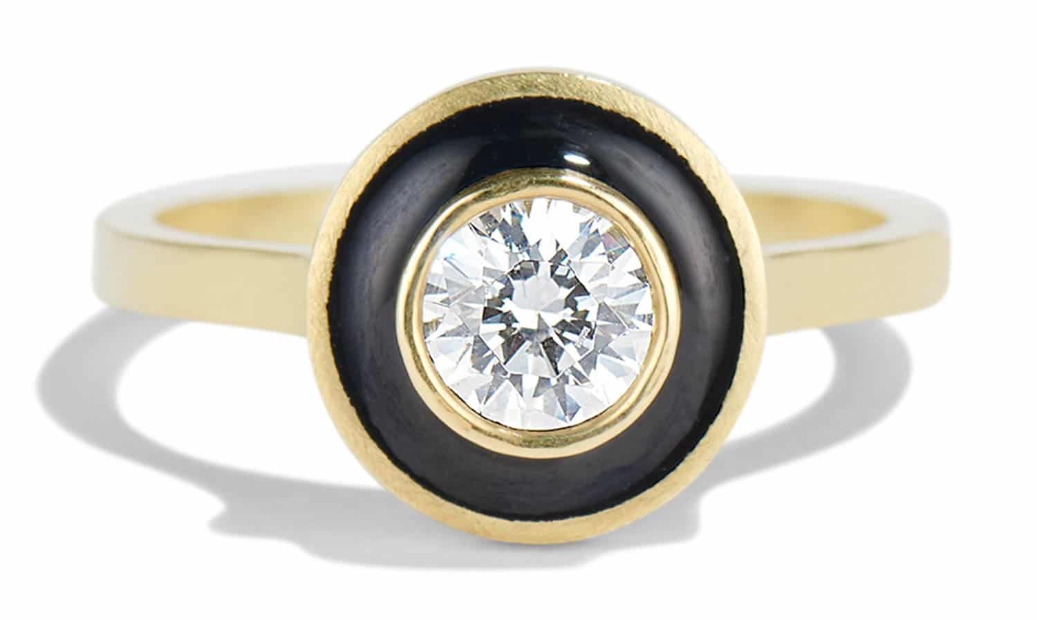 Senna Diamond Halo Ring with Black Enamel