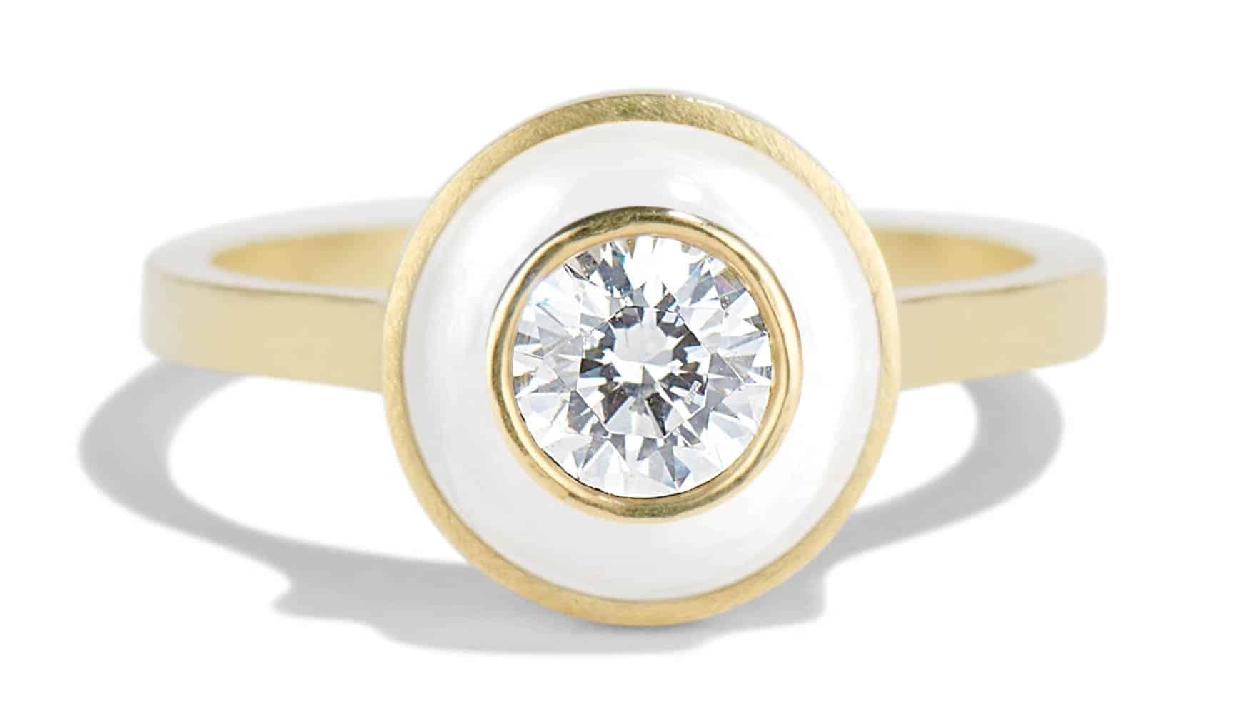 Senna Diamond Halo Ring with White Enamel