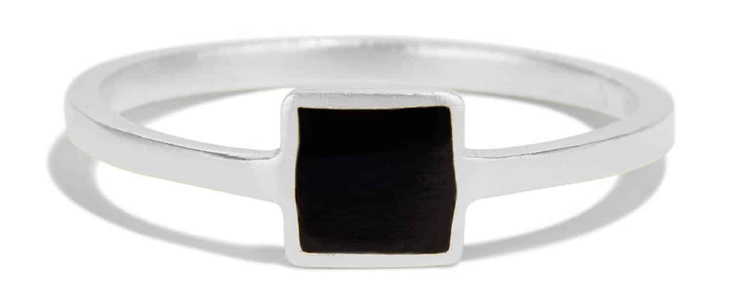 Senna Square Ring with Black Enamel Size 5