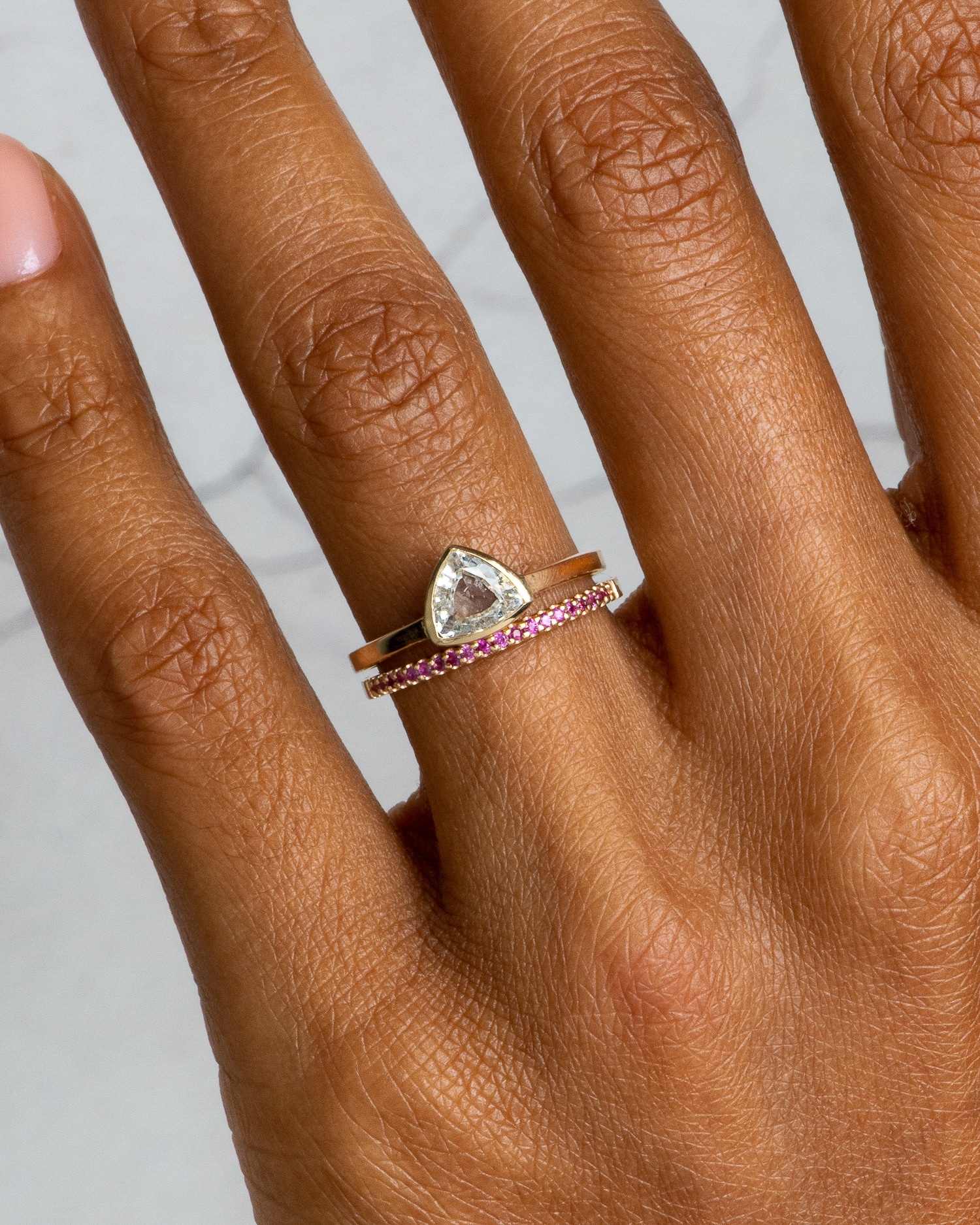 Eternity Half Fuchsia Sapphire Narrow Band on figure
