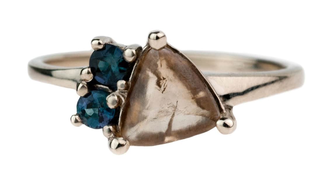 Custom Macle Diamond and Alexandrite Triad Ring