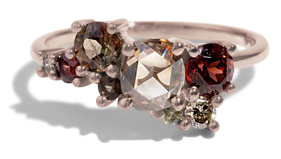 Custom Andalusite and Champagne Diamond Cluster Ring