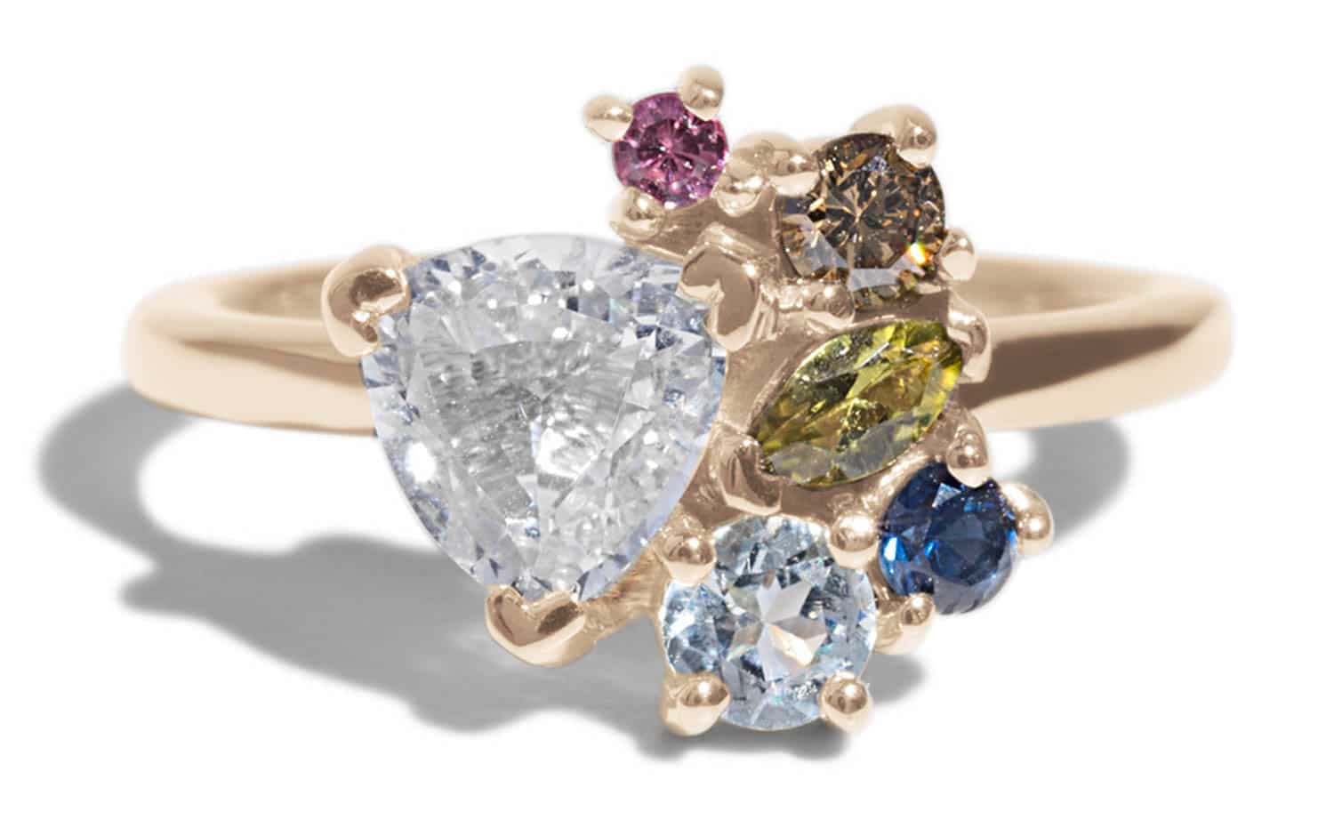 Custom Trillion Cut White Sapphire Cluster Ring