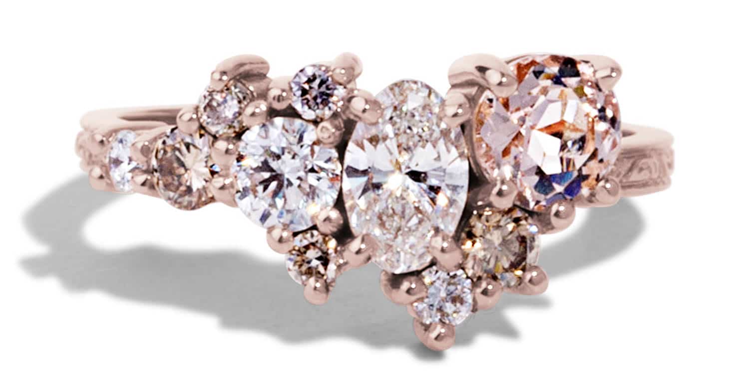 Custom Morganite and Champagne Diamond Cluster Ring