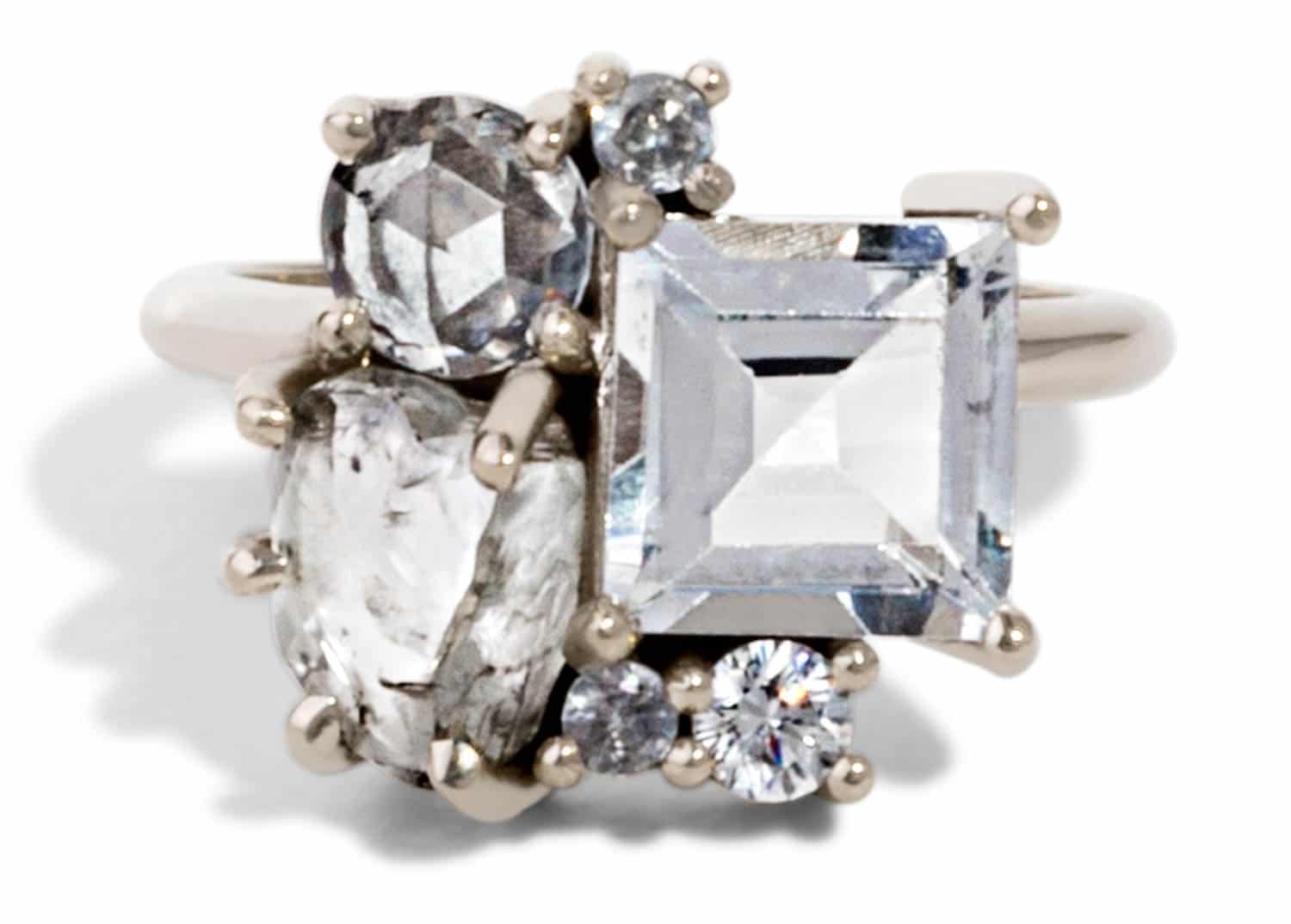 Custom Raw Diamond and Topaz Cluster Ring