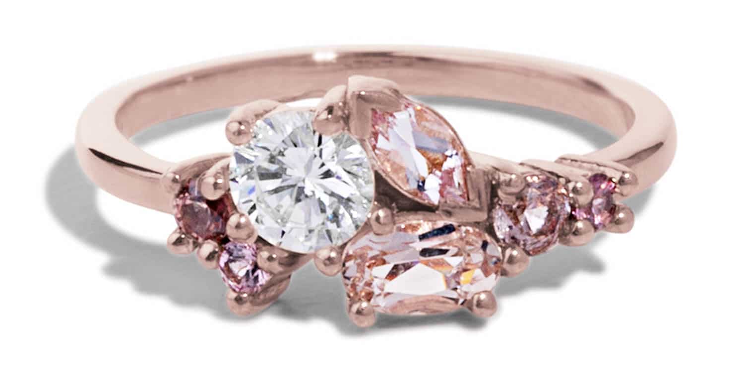 Custom Diamond, Morganite, and Spinel Cluster Ring