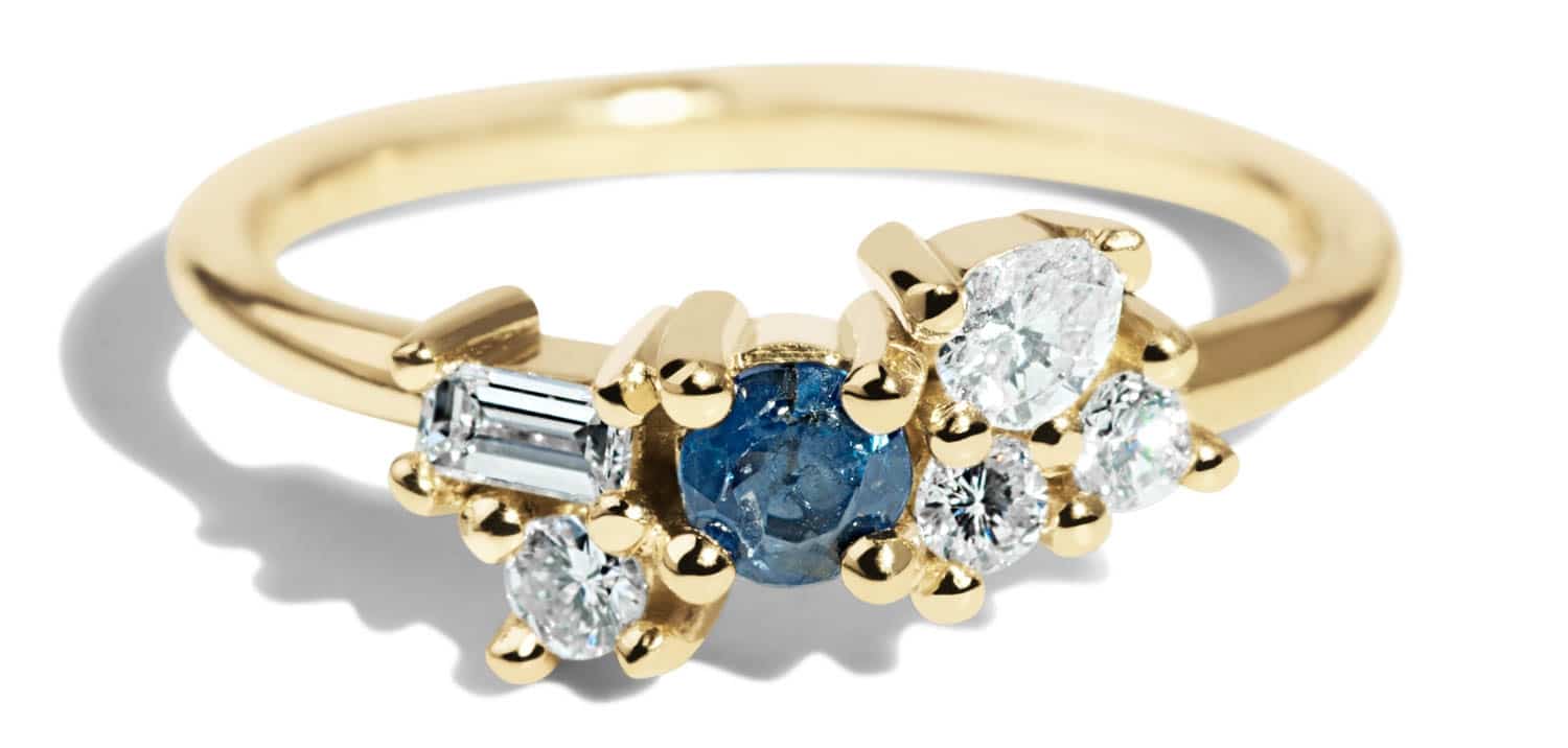Custom Deep Blue Sapphire and Diamond Cluster Ring